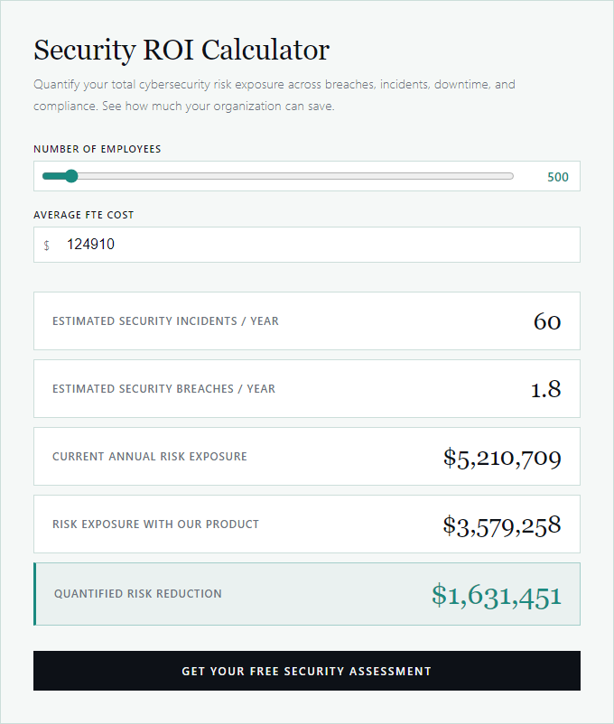 Security ROI Calculator widget preview